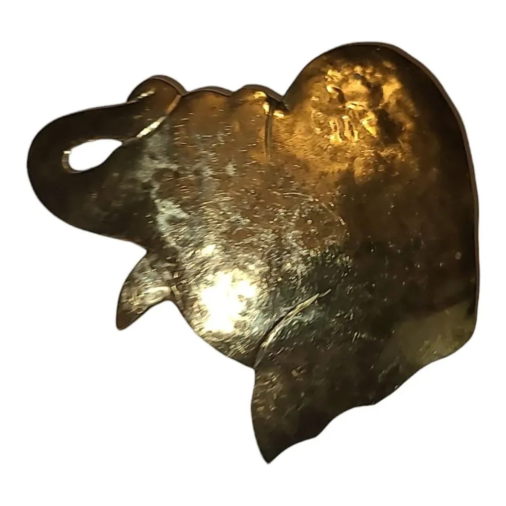Vintage Modernist Gold Tone Elephant Stretch Belt Buckle Artisan Signed Trunk Up